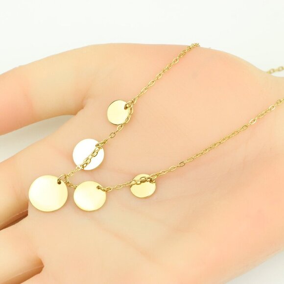 Elegant Yellow Gold Plated Necklace with Round Disc Charms, XPNL0385 - Picture 4 of 12